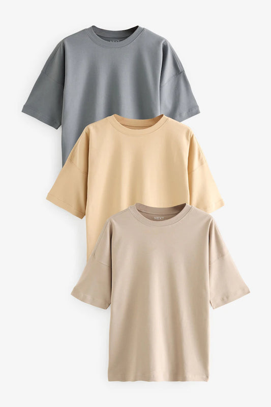 Multi Longline Oversized 100% Cotton T-Shirt 3 Pack