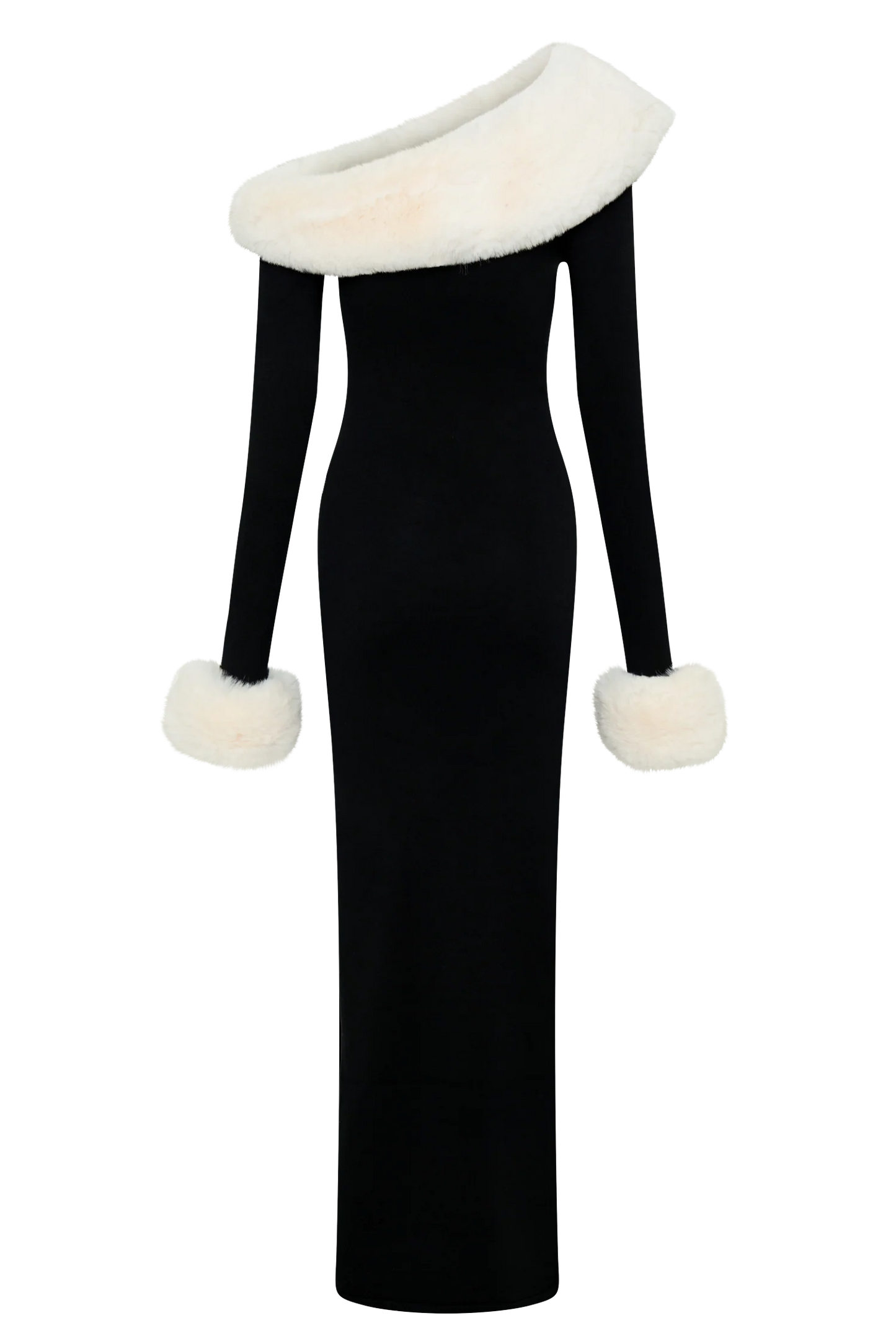 Faux Fur Knit Maxi Dress - Black/White