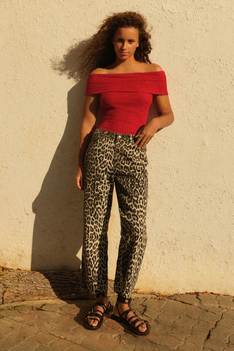 Leopard Print Straight Leg 100% Cotton Jeans