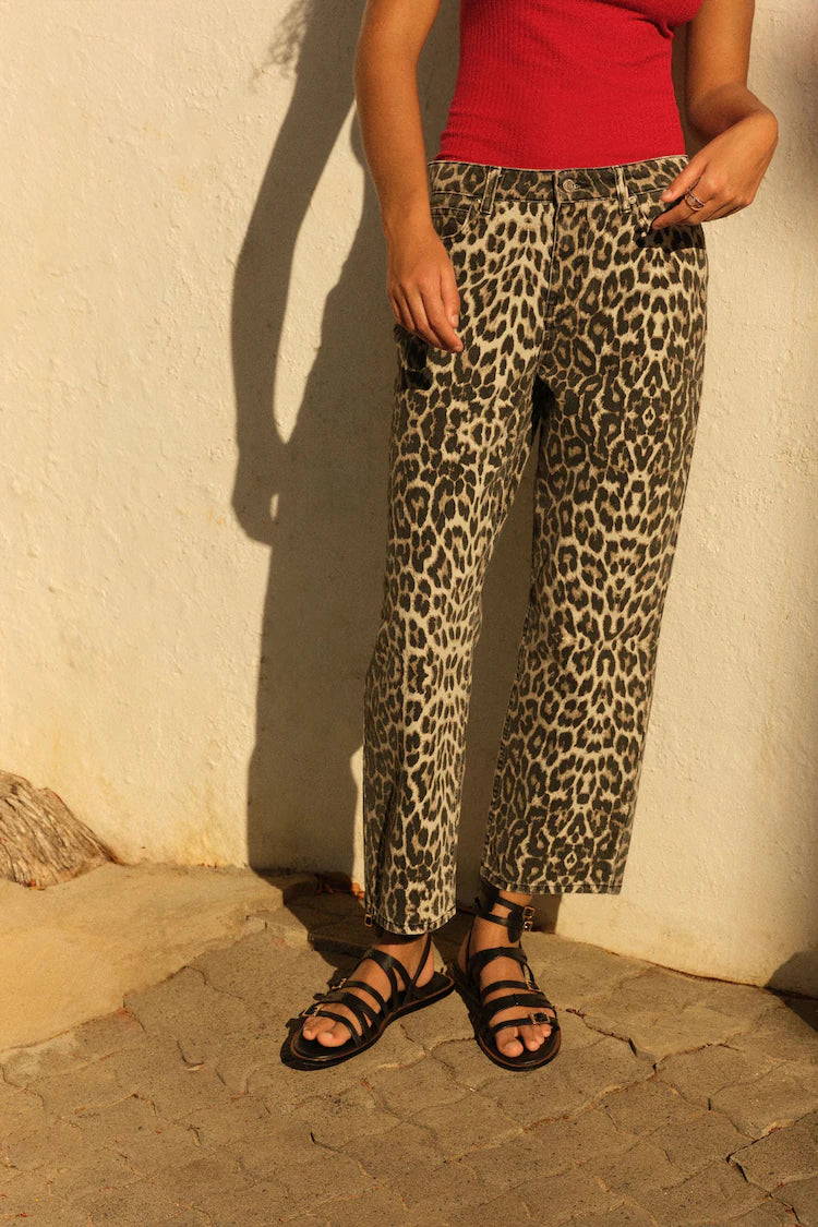 Leopard Print Straight Leg 100% Cotton Jeans