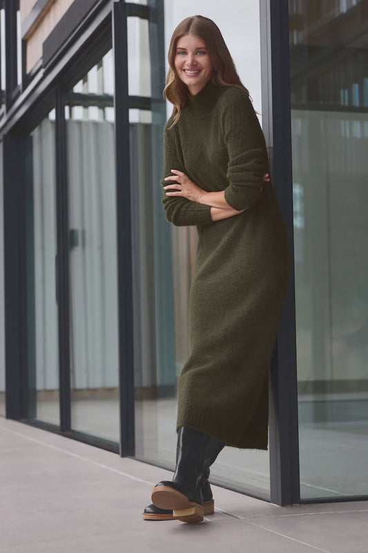 Women High Neck Long Sleeve Maxi Knitted Jumper Dress