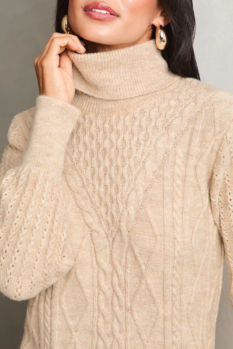 Lipsy Camel Cable Cowl Knitted Jumper Dress